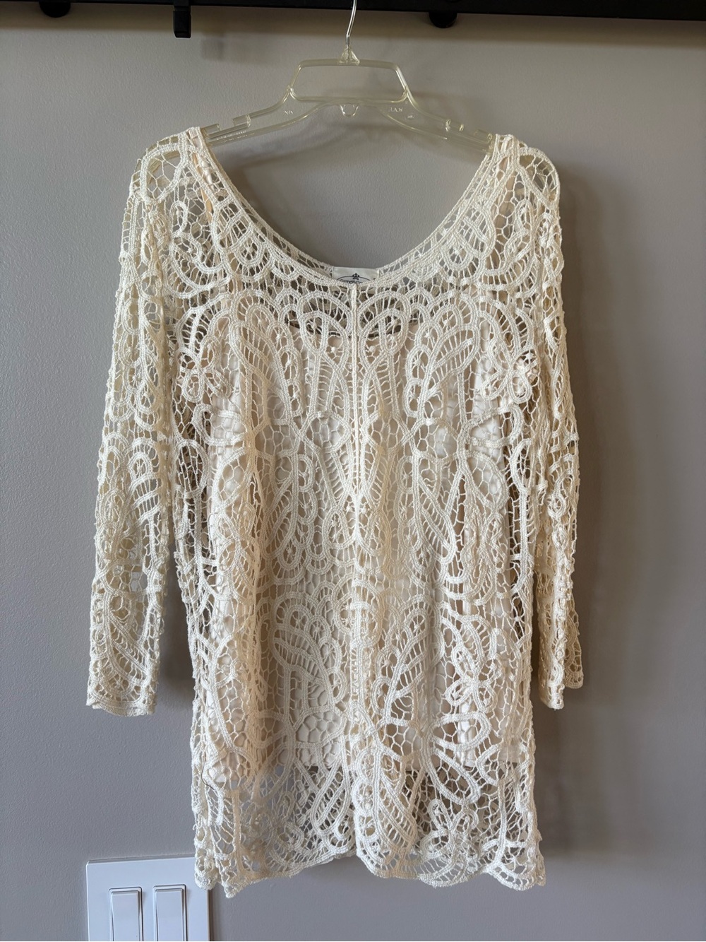 Grand & Greene Women’s Cream Lace Crochet Tunic with Camisole Top Sz L Bohemian
